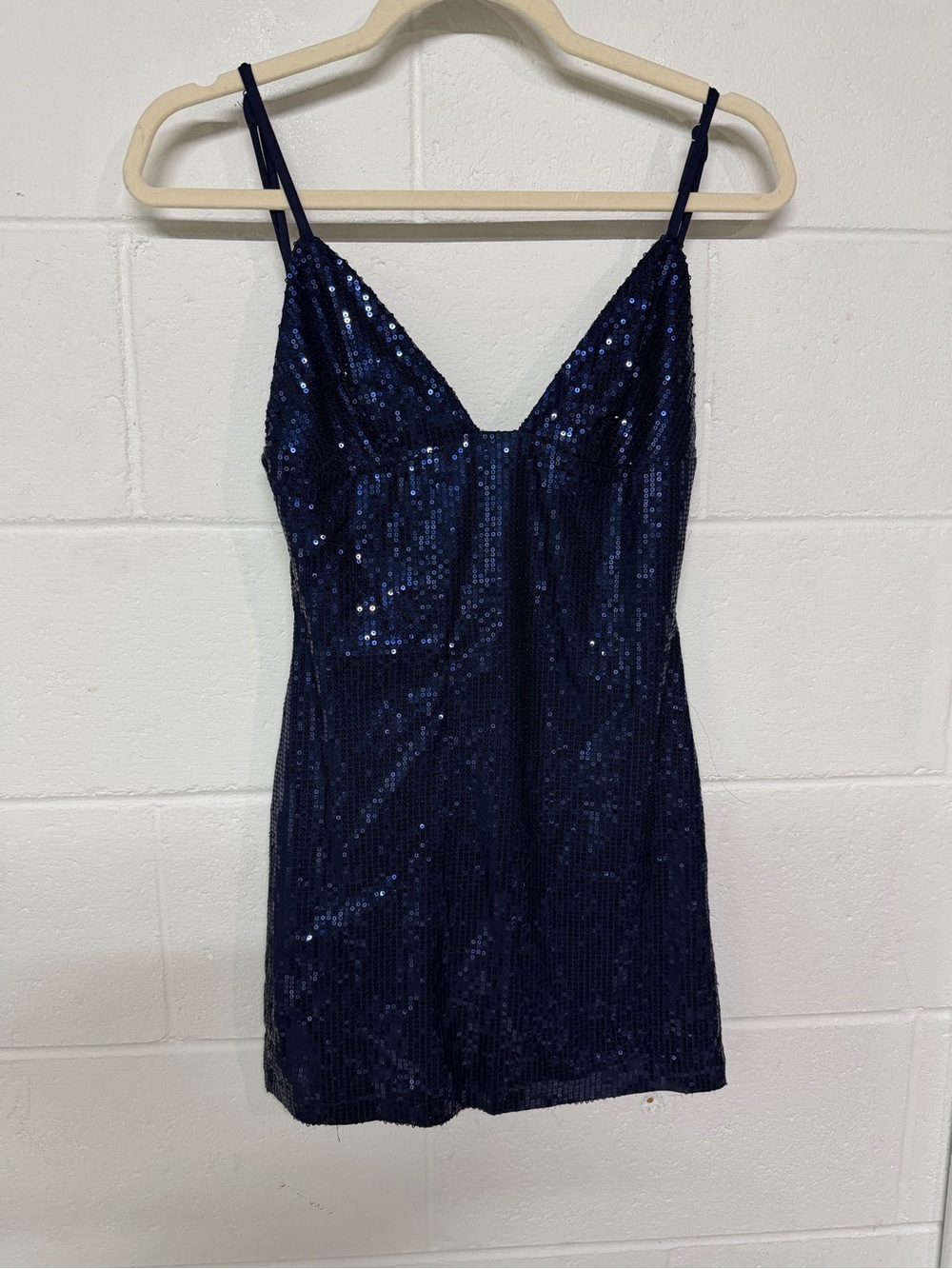Navy Sequin Spaghetti-Strap Mini Dress